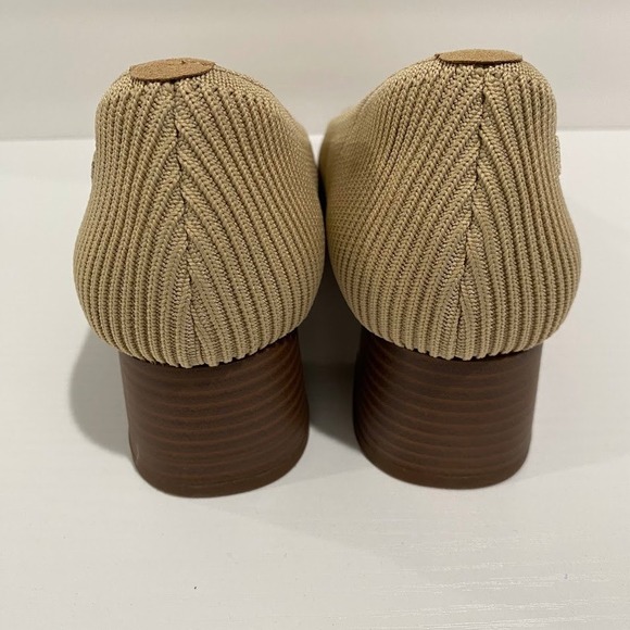 Women\'s Beige Knit Block Heel Pumps main image 6